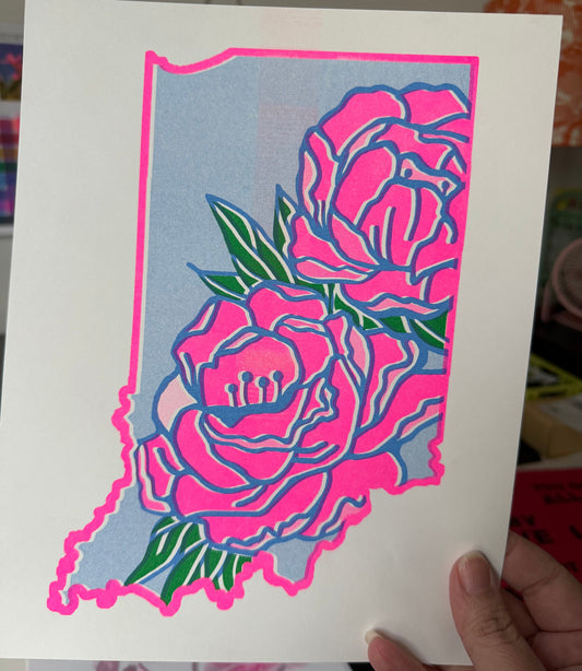 Indiana Peony Risograph 8x10" Print