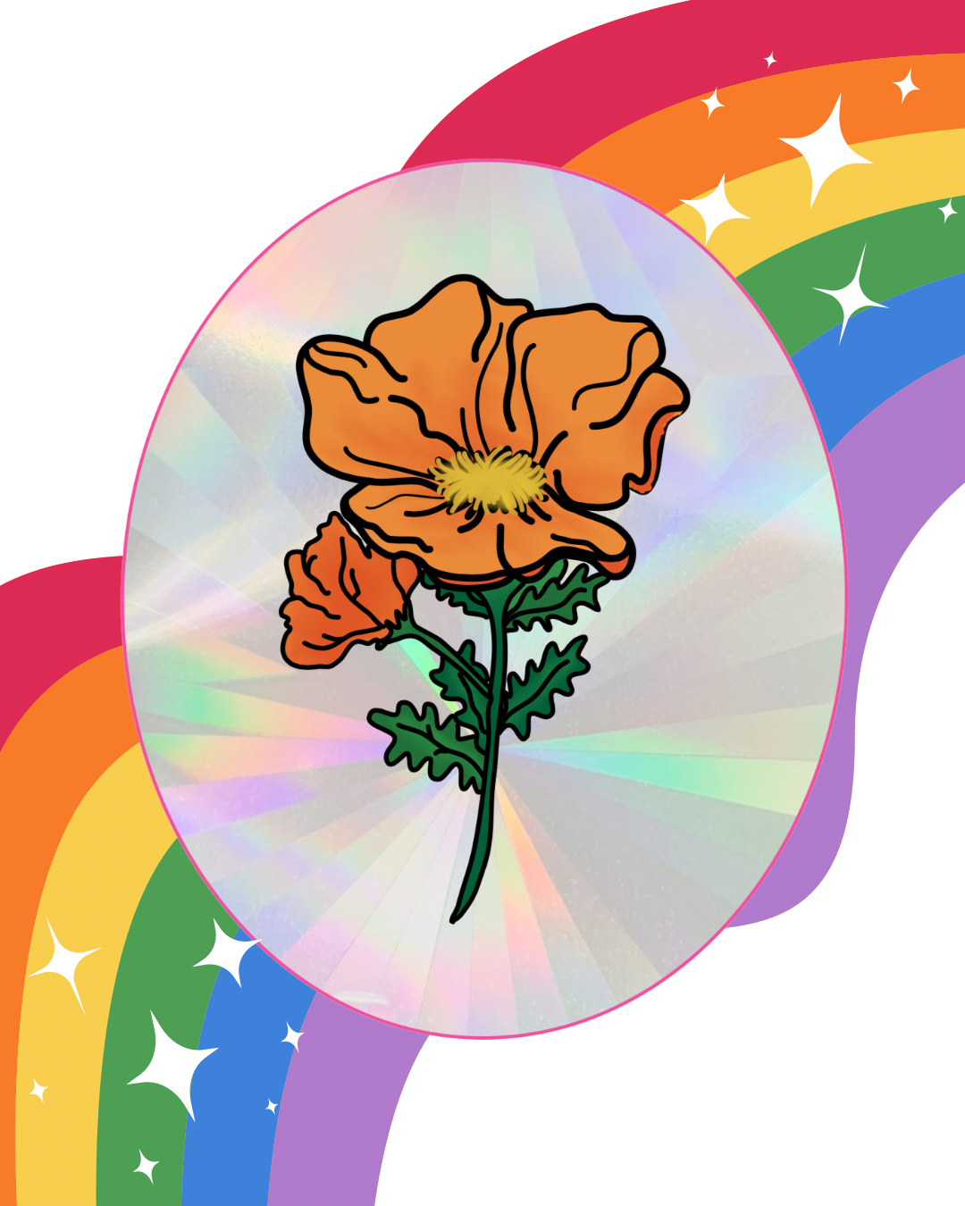 Orange Poppy Rainbow Maker - Window Decal Sun Catcher