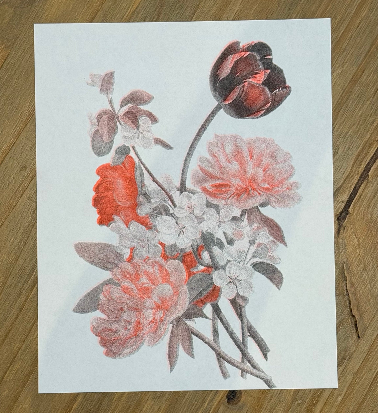 Vintage Bouquet Two-Color Risograph 8x10" Print