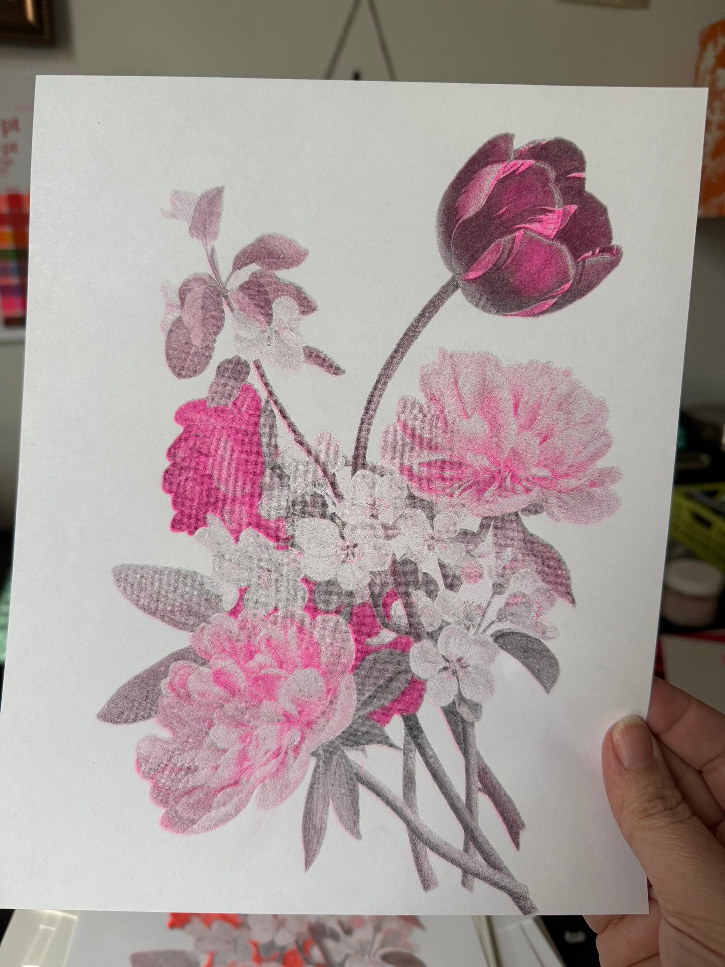 Vintage Bouquet Two-Color Risograph 8x10" Print