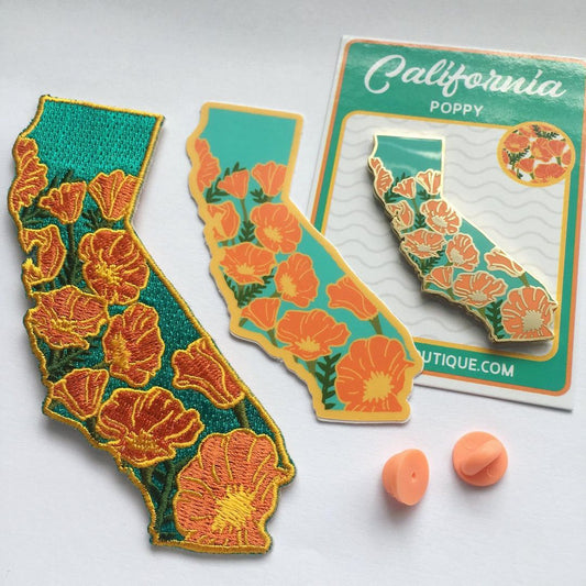 California Poppy Patch - State Flower Embroidered Patch