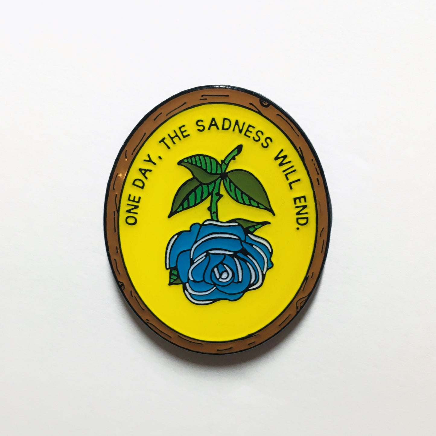One Day... - Soft Enamel Pin with Epoxy Blue Rose - Antique Flower in Frame