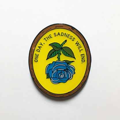 One Day... - Soft Enamel Pin with Epoxy Blue Rose - Antique Flower in Frame