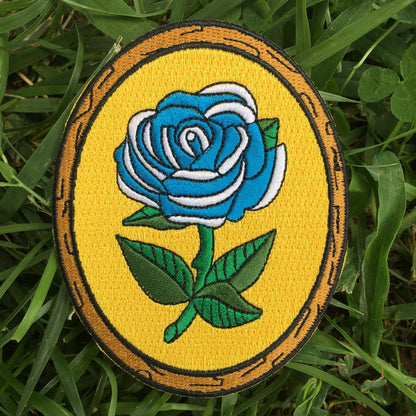 Antique Flower in Frame - One Day - Embroidered Patch - Blue Rose