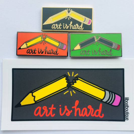 Art Is Hard - Grey and Gold Hard Enamel Pin - Creator's Club Variant