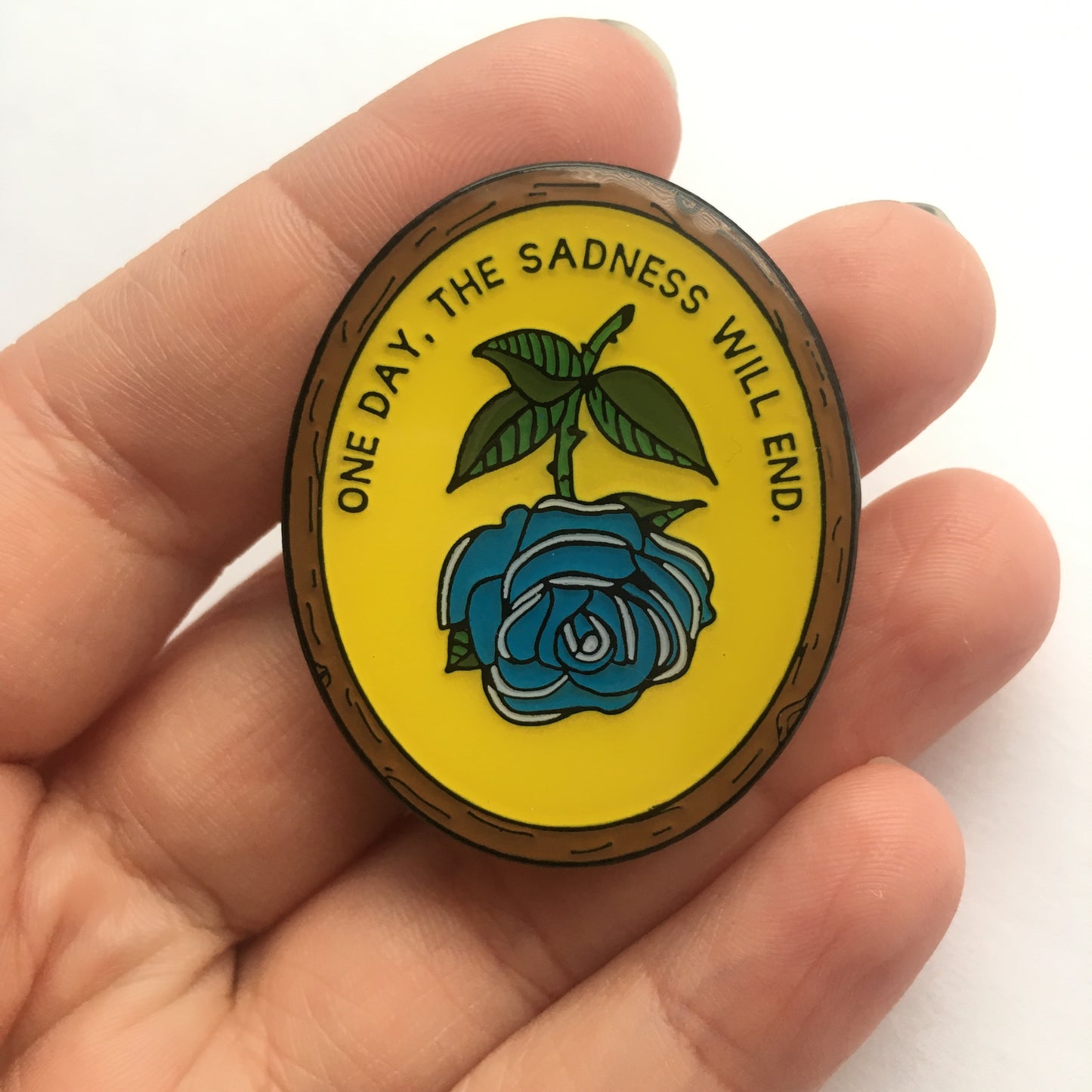 One Day... - Soft Enamel Pin with Epoxy Blue Rose - Antique Flower in Frame